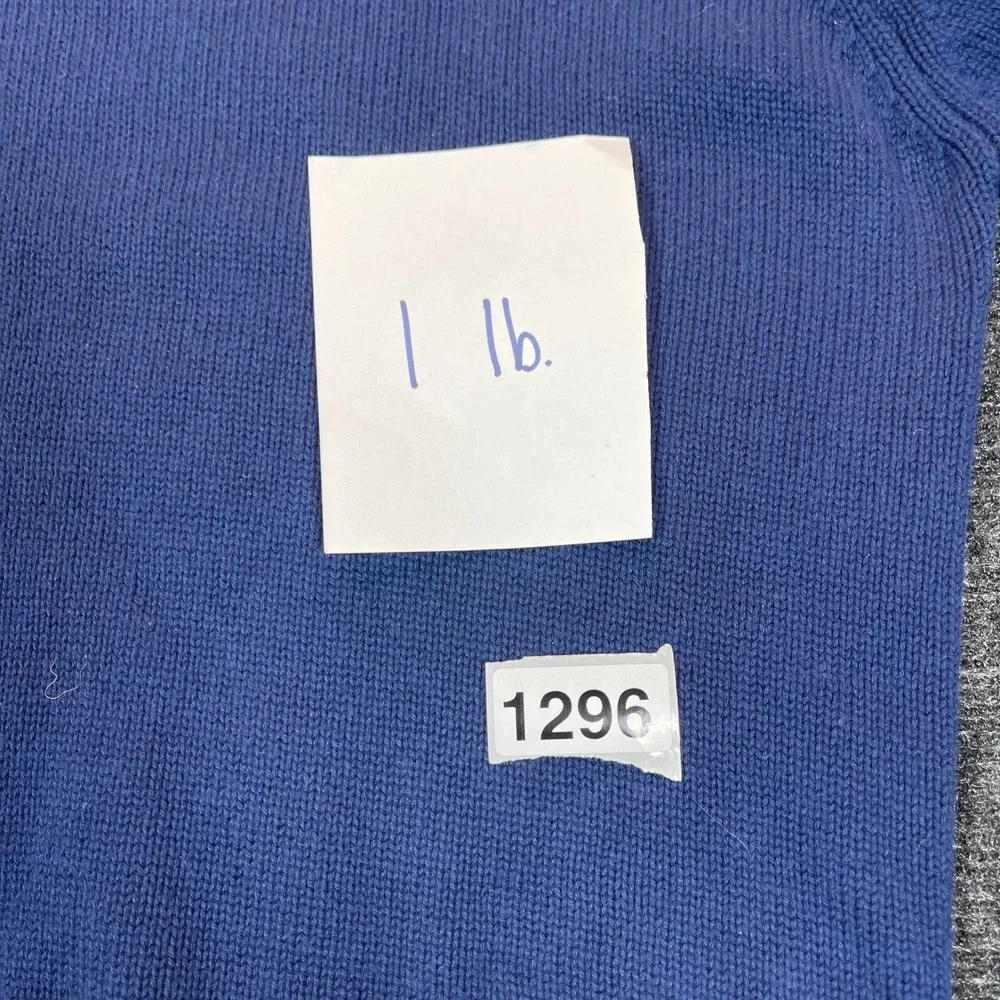 Chaps Crewneck Sweater Boys L 14/16 Blue Cotton Knit Nautical Preppy School Logo